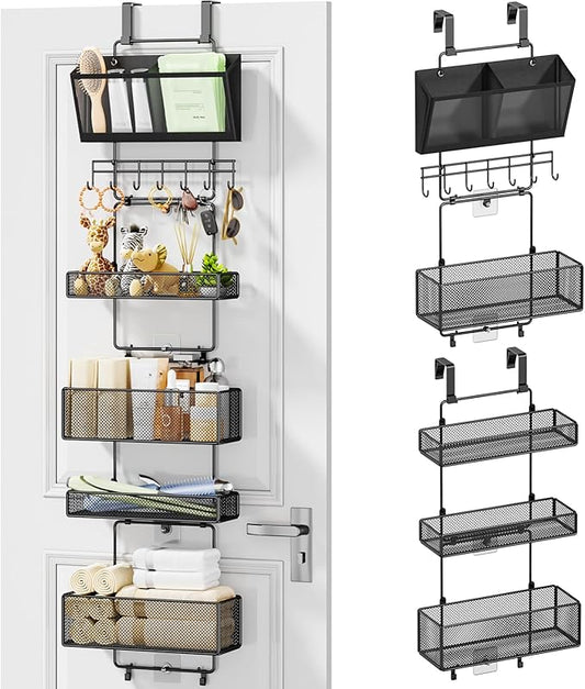 HapiRm Over Door Organizer Hanging - 6 Tier Over The Door Storage with Visual Pockets & Hooks, with 4 Metal Large Capacity Baskets for Bathroom Bedroom Kitchen Pantry Cabinet