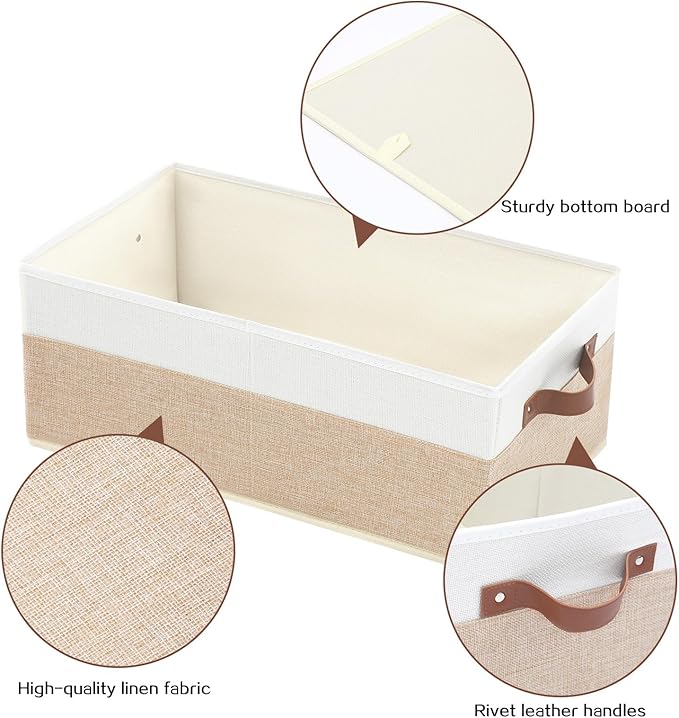 Closet Organizer Bins 3 Pack, Large Storage Bins for Shelves, Foldable Closet Storage Boxes Baskets with Leather Handles for Organizing Clothes, Sheets, Jeans, Toys, Books（Begie）-NeatNest