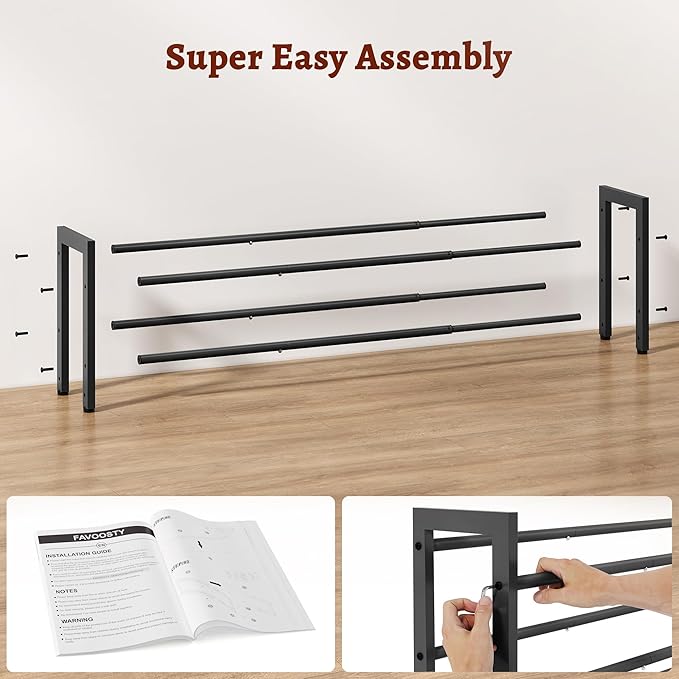 FAVOOSTY 2-Tier Expandable Shoe Rack, Adjustable Shoe Shelf Storage Organizer Space Saving Metal Free Standing Shoe Rack for Entryway Closet Doorway, Black-NeatNest