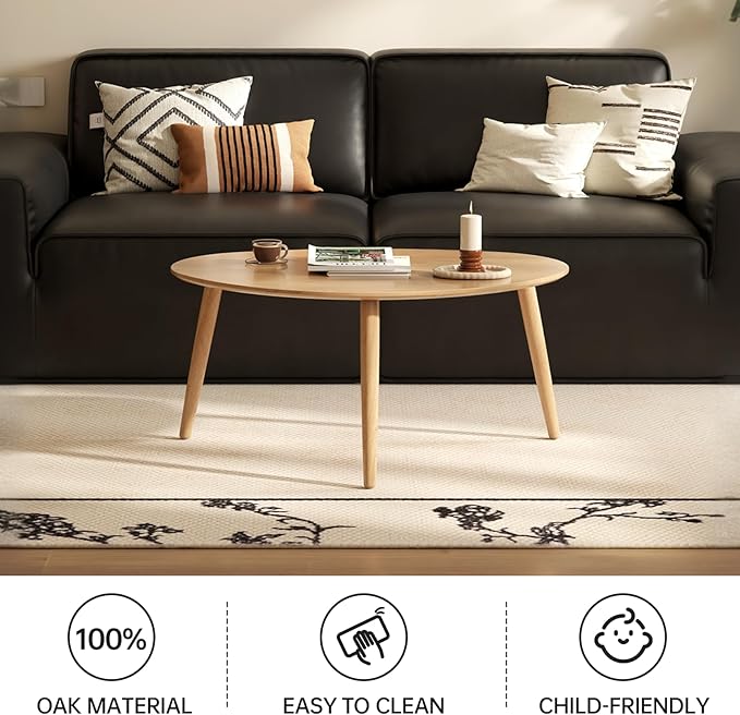 Small Oval Nesting Table, Mid Century Coffee Table for Living Room,Solid Oak Wood End Tables,Triangle Tabletop with 3 Legs,Minimalist Display Living Tables (Original Wood Color, 3 Pieces)