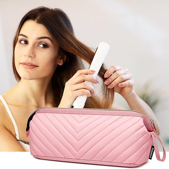 Hair Tools Travel Bag for Shark Flexstyle Dyson, Quilted Case Organizer Bag, Gift for Women Hair Accessories Storage Bag, Travel Hairdryer Portable Bag for Women, Pink-NeatNest