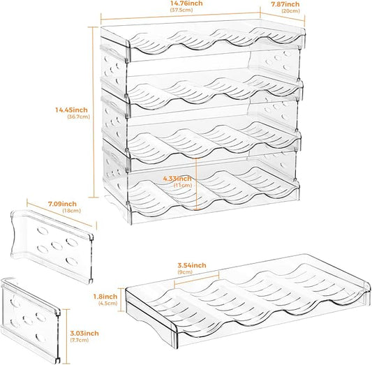 BoxedHome Plastic Water Bottle Organizer and Wine Rack Storage Holder for Inside Cabinet, Kitchen Countertop, Table Top, Pantry, Bars, Cabinets, Fridge - Clear (4 Tier 16 Containers)-NeatNest