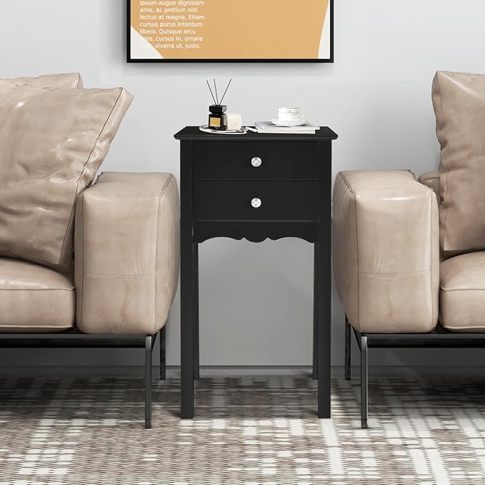 Giantex End Table w/ 2 Drawers Side Table Nightstand Multi-Purpose Accent Table Living Room Bedroom Home Furniture (1, Black)