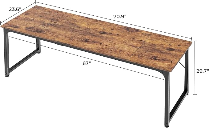 Huuger Computer Desk, 70 Inch Office Desk, Gaming Desk with Storage, Writing Desk Work Desk for Home Office, Study, Long Simple Desk, Large Legroom, Metal Frame, Rustic Brown-NeatNest
