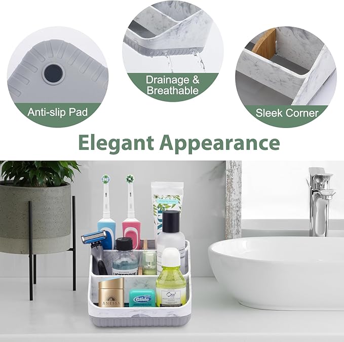 Chintu Toothbrush Holders for Bathrooms - 6 Slots Electric Tooth Brushing Holder, Bathroom Countertop Organizer for Kids Family, Marble Toothbrush and Toothpaste Holder Shower Storage Grey-NeatNest