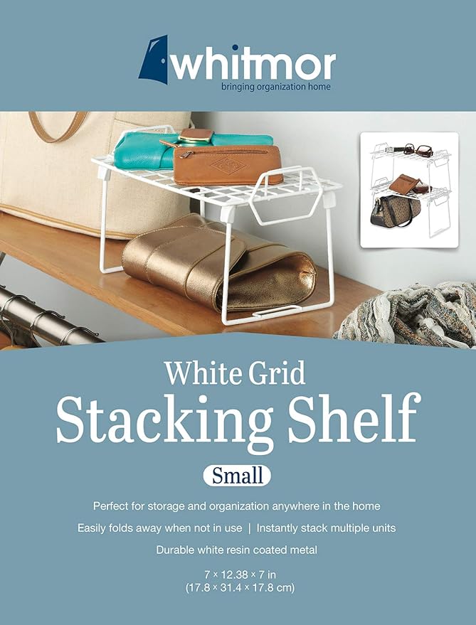 Whitmor Wire Grid Stacking Shelf Small, White-NeatNest