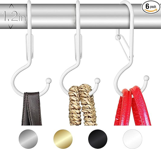 6 Purse Hanger for Closet. Tote Hanger. S-Shaped Hooks S Hooks Twist Design. Anti Drop S-Shaped Hook for Hanging Handbags with Safety Buckle to Prevent Falls. Heavy Duty. (White, Twisted)-NeatNest