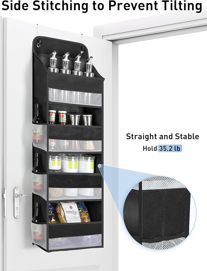 Yecaye 1 Pack Over the Door Organizer, 35.2lbs Load Toy Stuffed Animal Storage, Swing-proof Hanging Bathroom Organizers and Storage for Nursery Newborn Baby Essential Stuff Black-NeatNest