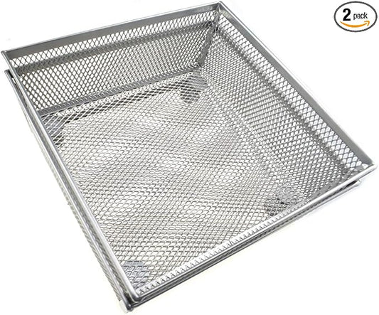HAHIYO Stackable Mesh Tray Cup 6 x 6 x 2 inches Sturdy Container for Desk Drawer Organizer Collection for Home Office School kitchen Soft Foam Feet No Sharp Edges 2 Pack Silver-NeatNest