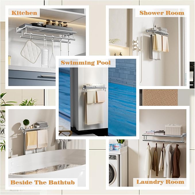 Alise Double Towel Rack for Bathroom,24 Inch Bathroom Tower Holder Towel Shelf with Double Towel Bars Wall Mount,SUS304 Stainless Steel Towel Hanger Double Tower Bar for Bathroom Wall,Brushed Nickel