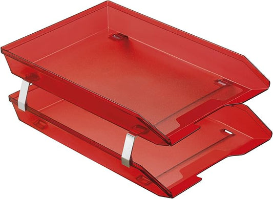 Acrimet Facility 2 Tier Letter Tray, Front Load, Letter Size/A4, Desktop File Organizer, Plastic (Clear Red Color)-NeatNest