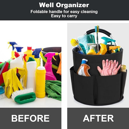 Cleaning Caddy with Handle, Cleaning Products Organiser, 17L Foldable Storage Basket, Cleaning Caddy Organiser, Portable Multi Cleaning Bucket Bag for Home, Garden (Black)-NeatNest
