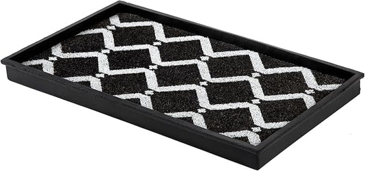 Anji Mountain Heavy Duty Waterproof Rubber Shoe Storage Mat Organizer/Boot Storage Multi Use for Entryway with Coir, Black and Ivory Diamond Insert, Fits 2 Pair (24.5" Wide)