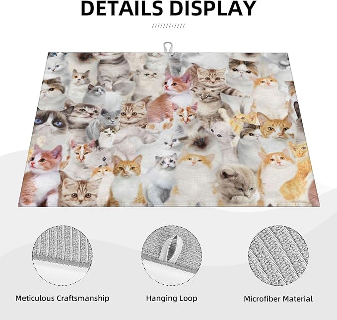 Cute Cat Dish Drying Mat 18 x 24 Inch for Kitchen Counter Cute Kitchen Mat Microfiber Kitchen Countertop Absorbent Reversible Drainer Rack Pad Dish Drying Mat-NeatNest