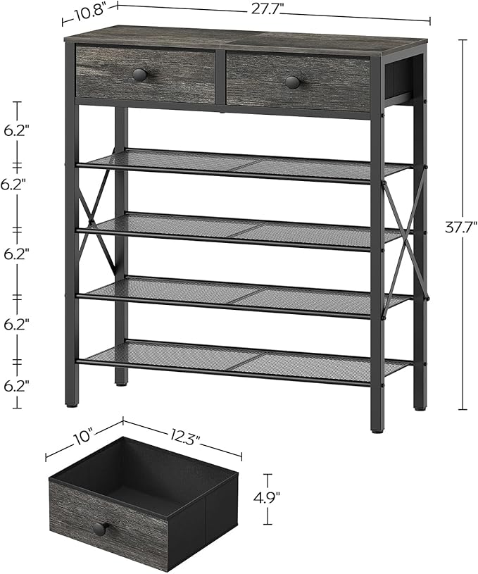 5 Tier Shoe Rack, Large Capacity Shoe Storage Organizer, Metal Shoe Shelf with Drawer and Wooden Top, for 20 Pairs of Shoes, for Entryway, Closet, Charcoal and Black SS25BCY1-NeatNest