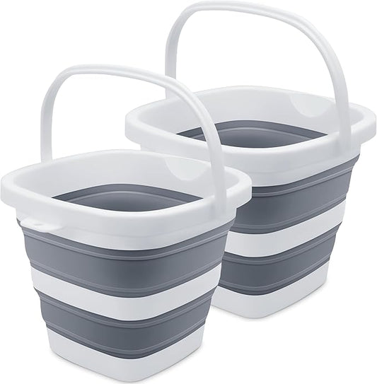 2 Pack Small Collapsible Buckets, 1.4Gal/5L BPA-Free - Foldable Water Pails for Car Washing, Camping, Beach - Portable Lightweight Storage Set for Outdoor, RV, Travel (Grey)-NeatNest