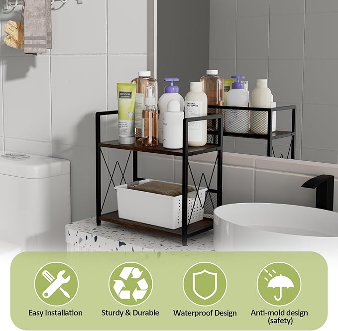 Aduanbang Coffee Bar Accessories Organizer, Seasoning Organizer, 2 Tier Wooden Kitchen Counter Shelf, Coffee Organizer Station for Countertop, Coffee Condiment Rack for Mugs, Cups, Cream, Syrup-NeatNest