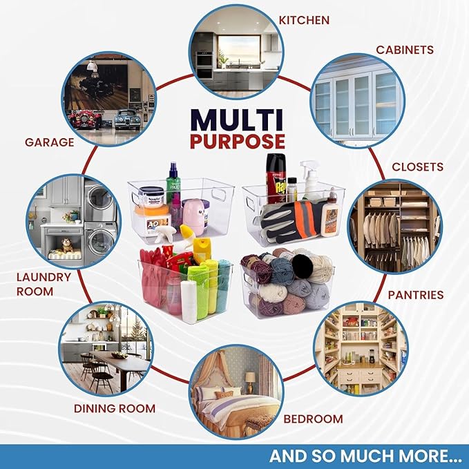 Clear Plastic Storage Bins with Lids, Perfect for Kitchen Organization or Pantry Organization and Storage, Stackable Fridge Organizer Bins, Storage Containers for Organizing, Cabinet Organizers-NeatNest