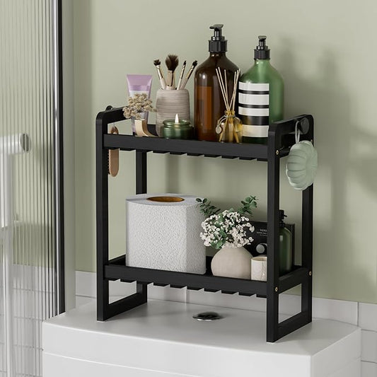 AmazerBath Bamboo Over The Toilet Storage Shelf - 2-Tier Bathroom Organizers and Storage Shelves, 2 in 1 Dual Stable Above Over Toilet Bathrooms Shelf Home Storages Rack for Small Bathroom, Black-NeatNest