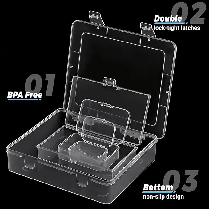 7 Pack Mixed Sizes Rectangular Mini Plastic Containers Clear Plastic Storage Boxes with Hinged Lids Empty Beads Organizers for Small Items Art Craft Jewelry Projects-NeatNest