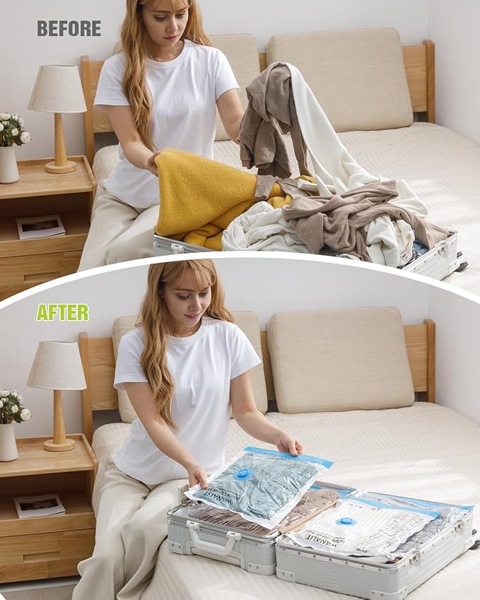 Travel Vacuum Storage Bags with Hand Pump, 24 Pack (6L+6M+6S+6XS) Vacuum Seal Bag Travel Essentials Space Saving Bags for Clothes, Luggage, Carry-on Suitcase, Backpack, Holiday Business Trip-NeatNest