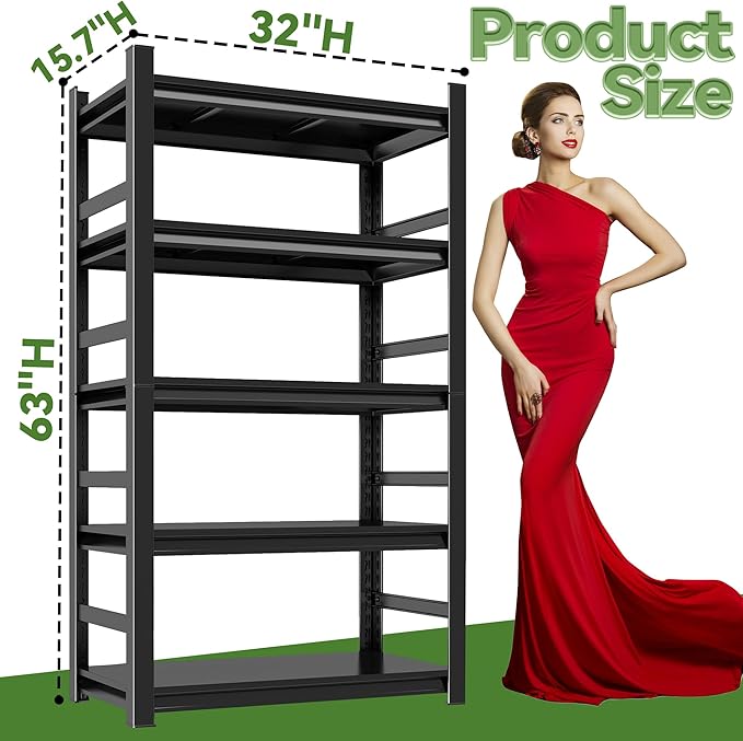 Bookshelf, 5 Tier Bookshelves, Tall Book Shelf For CDs/Movies/Books, Bookcase Shelf Storage Organizer Adjustable Bookshelf For Bedroom/Living Room/Home Office (with fence-63"H*32"W*15.7"D)-NeatNest