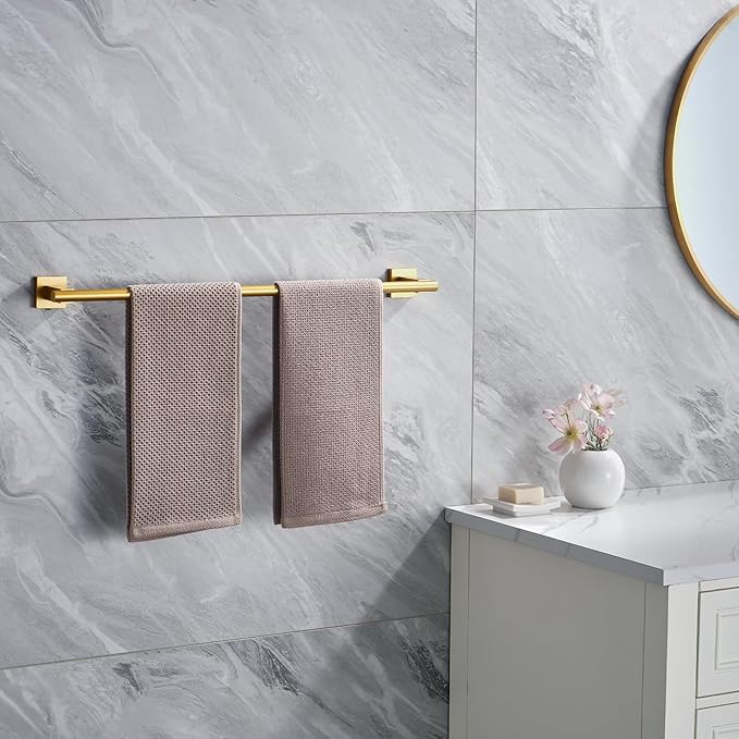 Miyili Bathroom Towel Bar 24-Inch Towel Rack Stainless Steel Bath Towel Hanger Wall Mount Gold Finish, A02G60A