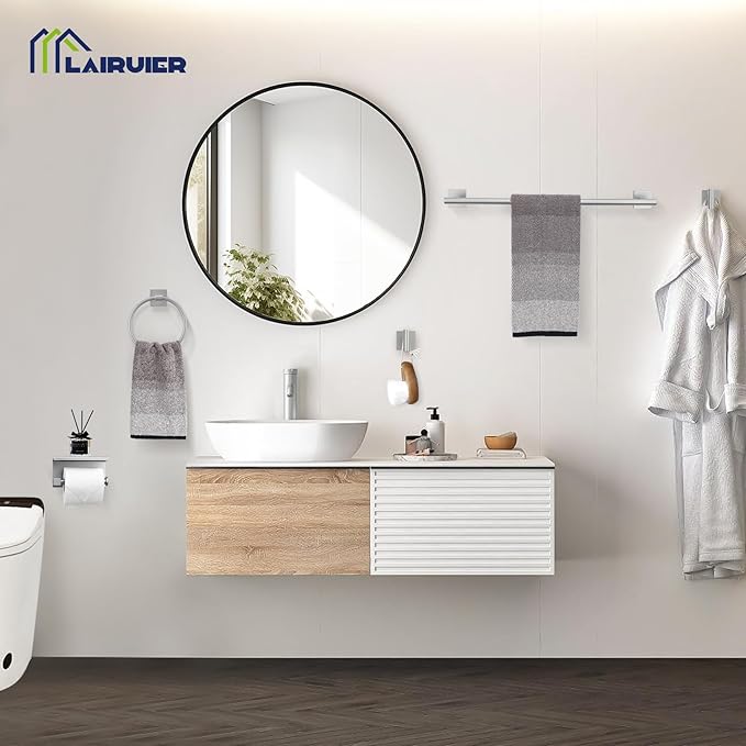 5PCS Brushed Nickel Bathroom Hardware Set, SUS304 Stainless Steel Towel Bar Set-23.6 inches Towel Bar, Toilet Paper Holder with Shelf, Towel Ring and Two Towel Hooks, Towel Holder Set Wall-Mounted