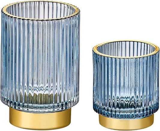 Makeup Brush Holder Organizer,Toothbrush Holders,Desk Pen Pencil Holder,Multifunctional Vintage Glass Brush Cup（S+L/Blue/A3-3-US）-NeatNest