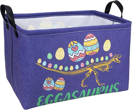 Dinosaur Easter Basket for Kid Large Empty Baby Rectangular Cute Easter Gift Bunny Eggs Décor Storage Basket (Skeleton Dinosaur)-NeatNest
