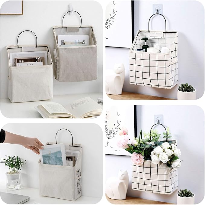 Fabric Wall Hanging Storage Caddy Bag Over the Door Pouch Organizer for Bedroom Bathroom Kitchen (3Pack-C)…-NeatNest