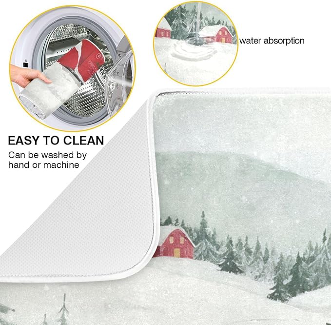 Happy Christmas Tree Dish Drying Mat Microfiber Drying Matt for Dishes Sink Kitchen Counter 18 x 24 Inches