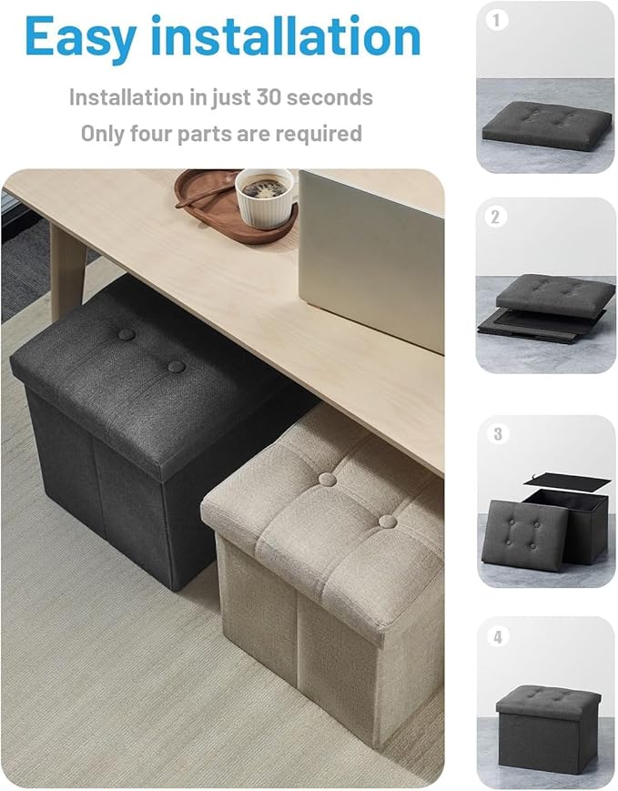 AmasSmile Black Ottoman with Storage,Foot & Leg Rest Stools Small Cute Stool Short Bench Folding Ottomans Square Footstools for Shoe Living Room Under Desk Outdoor RV Camper Each Space Storage