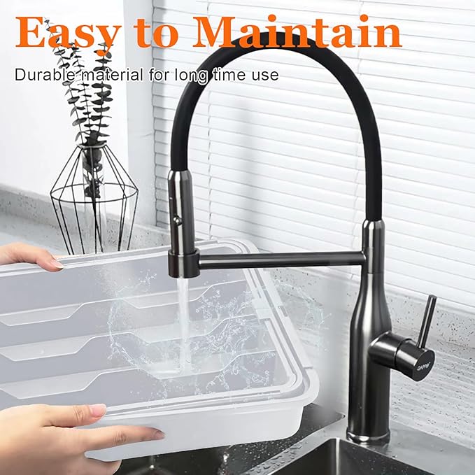 Expandable Silverware Drawer Organizer BPA Free Cutlery Organizer Small Utensil Organizer for Kitchen Drawers Adjustable Spoons Forks Knives Storage Divider, Gray-NeatNest