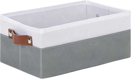 DULLEMELO Small Storage Basket for Organizing, Grey Basket Cloth Storage Bins for Shelves, Foldable Fabric Bins for Home Storage and Organization, White&Deep Grey, 1-Pack-NeatNest