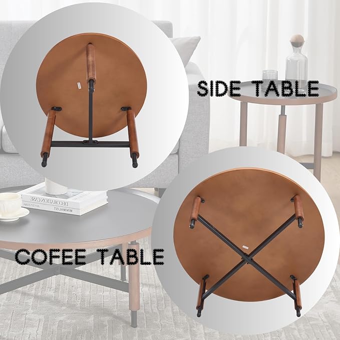 LukeAlon Modern Round Coffee Table Circle Wooden Table Top with Black Cross Legs Base, Rustic, Vintage, Living Room Easy Assembly, Black(31" D x 31" W x 13.5" H)