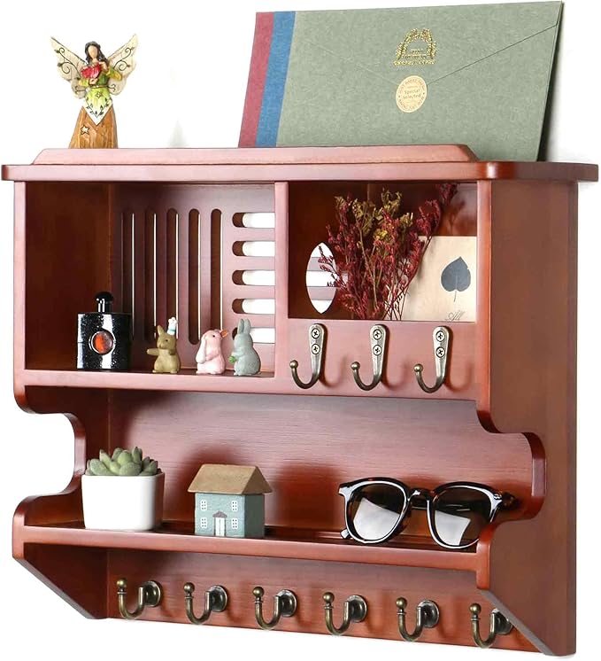 Key Holder for Wall, Mail and Key Holder for Home Decor, Key and Mail Holder for Wall with Key Hooks, Auburn