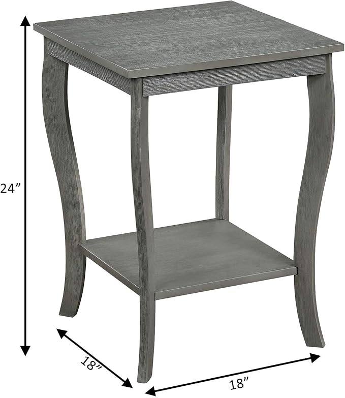 Convenience Concepts American Heritage Square End Table with Shelf, Wirebrush Dark Gray-NeatNest