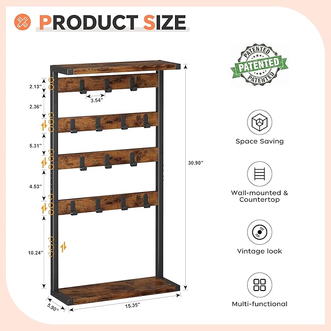 Homeiju 14-Hook Large Coffee Mug Holder for Countertop/Wall Mounted,4 Tier Coffee Cup Holder with Top & Bottom Storage Shelf,Adjustable Hook & Shelves,Mug Tree for Home Bar,Coffee Station-NeatNest