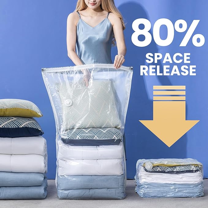 6 Pack Vacuum Storage Bags, Jumbo Cube 31x40x15 Inch, Extra Large Vacuum Seal Bgas for Comforters, Blankets, Pillow, Quilts, Space Saver Clost Oragnization-Clear-NeatNest