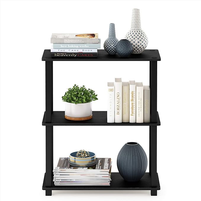 Furinno Turn-S-Tube 3-Tier Compact Multipurpose Shelf Display Rack with Square Tube, Americano/Black-NeatNest