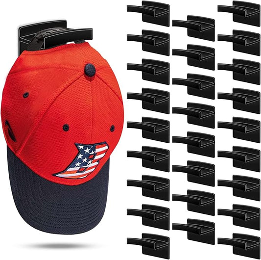 Hat Hooks for Wall, Headband Holder Adhesive No Drilling Hat Racks Organizer for Door Closet, Black, 28-Pack-NeatNest