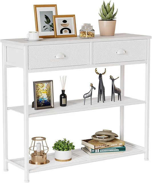 Furologee 30'' Entryway Table, White Console Table with Storage, Narrow Sofa Table with 2 Drawers and 2 Shelves for Hallway, Living Room, Bedroom, Foyer, Couch, Tv-NeatNest