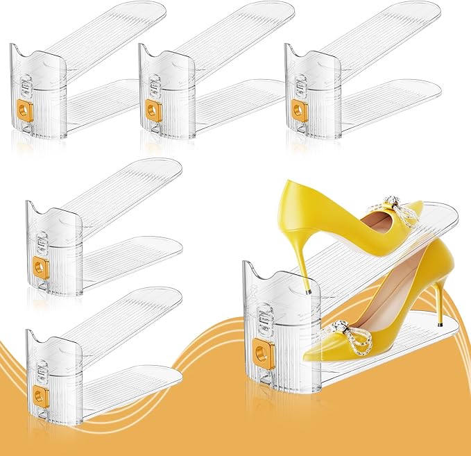 Shoe Slots Organizer for Closet, Shoe Stacker Organizer Double Layer Stack Shoe Rack, Shoes Display Shelf 50% Space Saver Storage Holder for Closet, 6PACK-NeatNest