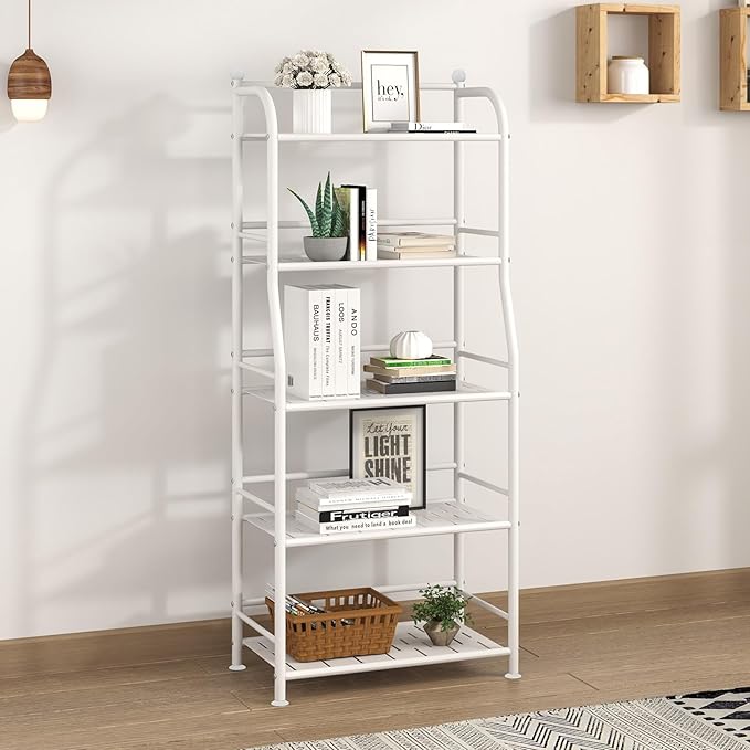 5 Tier Metal Shelf Storage Shelves Living Room Bookshelf Bathroom Corner Storage Rack for Kitchen,Indoor Plant Stand (Matte White, 5 Tier)-NeatNest