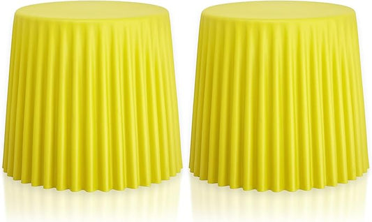 2xhome Set of 2 Modern Stackable Patio Stools | Versatile Coffee Table, Accent Ottoman, Dining Kitchen Chairs | Weather Resistant Plastic | Indoor Outdoor, Cafe Restaurant, Yellow