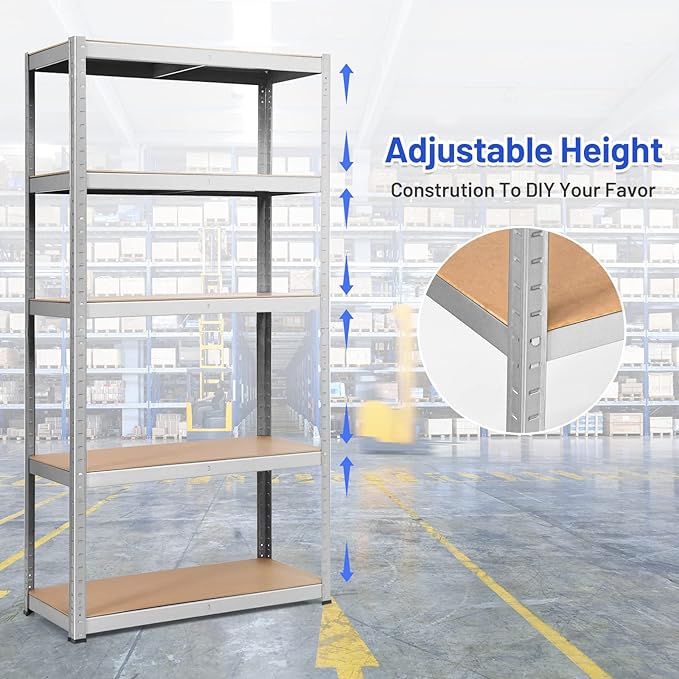 ERGOMASTER 5 Tiers Steel Shelves for Storage Heavy Duty Garage Organization Utility Shelf Rack for Books, Kitchenware, Tools Bolt-Free Assembly 72 x 16 x 72 inches (2PCS,Silver)
