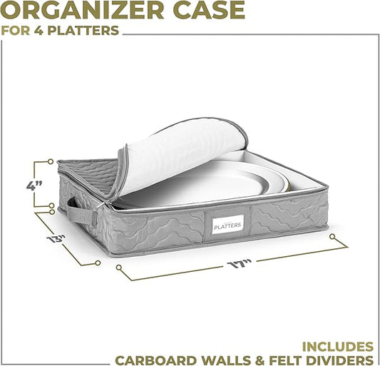 China Serving Platter Organizer - Quilted Exterior, Handles & Felt Dividers - Perfect for Packing Dishes-NeatNest