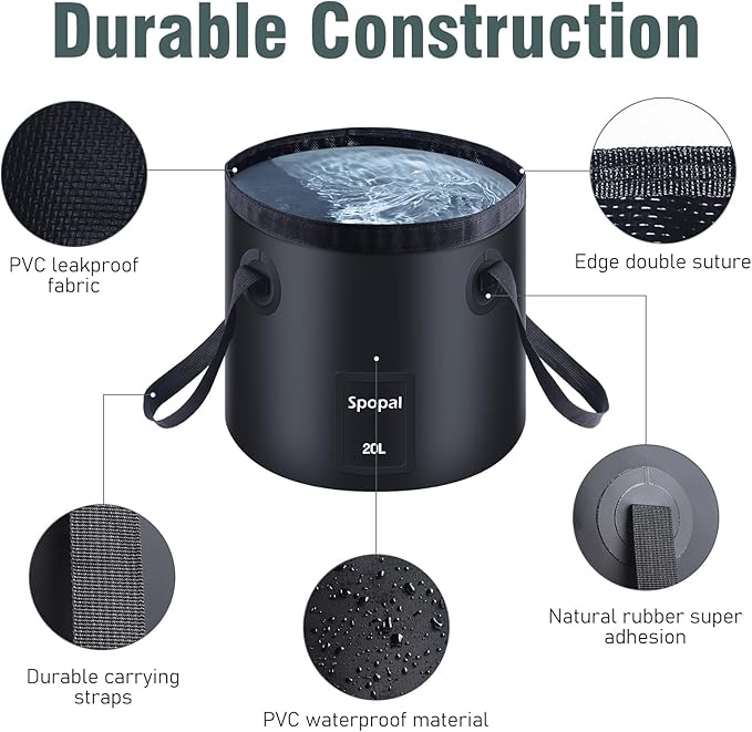 Collapsible Bucket with Handle 20L, Multifunctional Folding Water Container for Camping, Hiking, Traveling, Fishing, Laundry, Gardening, Waterproof, Durable, Lightweight-NeatNest