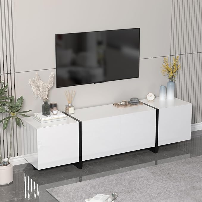 67" Wide High Gloss Modern TV Stand for 60/65/70/75 inch TV, Stylish Entertainment Center with Storage, Media Console for Living Room in White-NeatNest